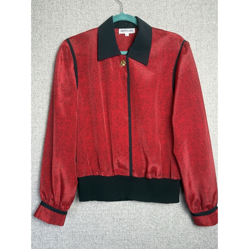 Vintage 80s/90s Andrea Gayle Red Black Long Sleeve Parachute Top‎ MEDIUM/8